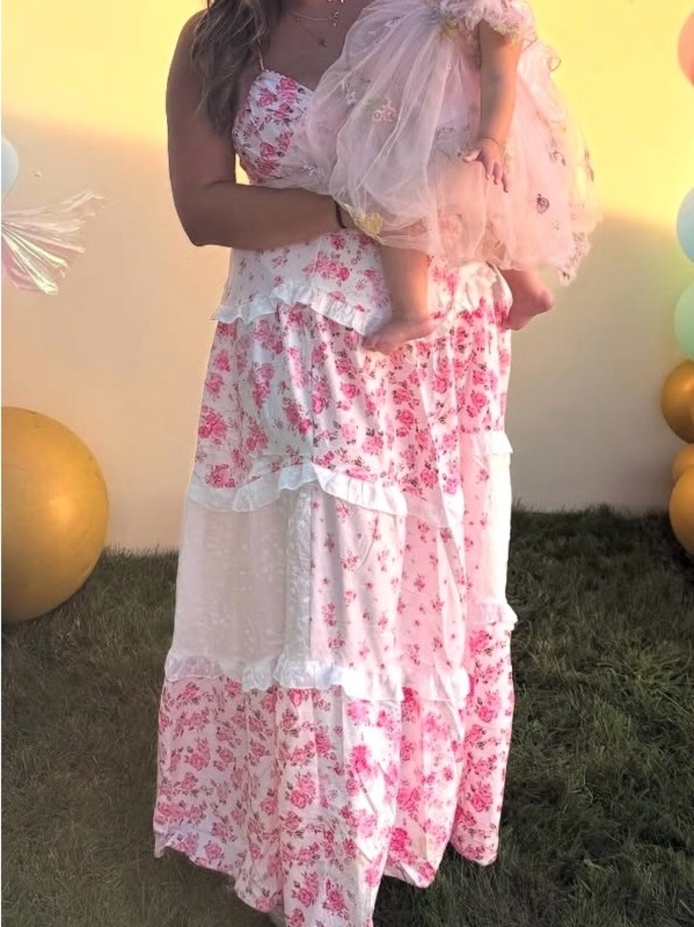 Pink Floral Tiered Maxi Dress